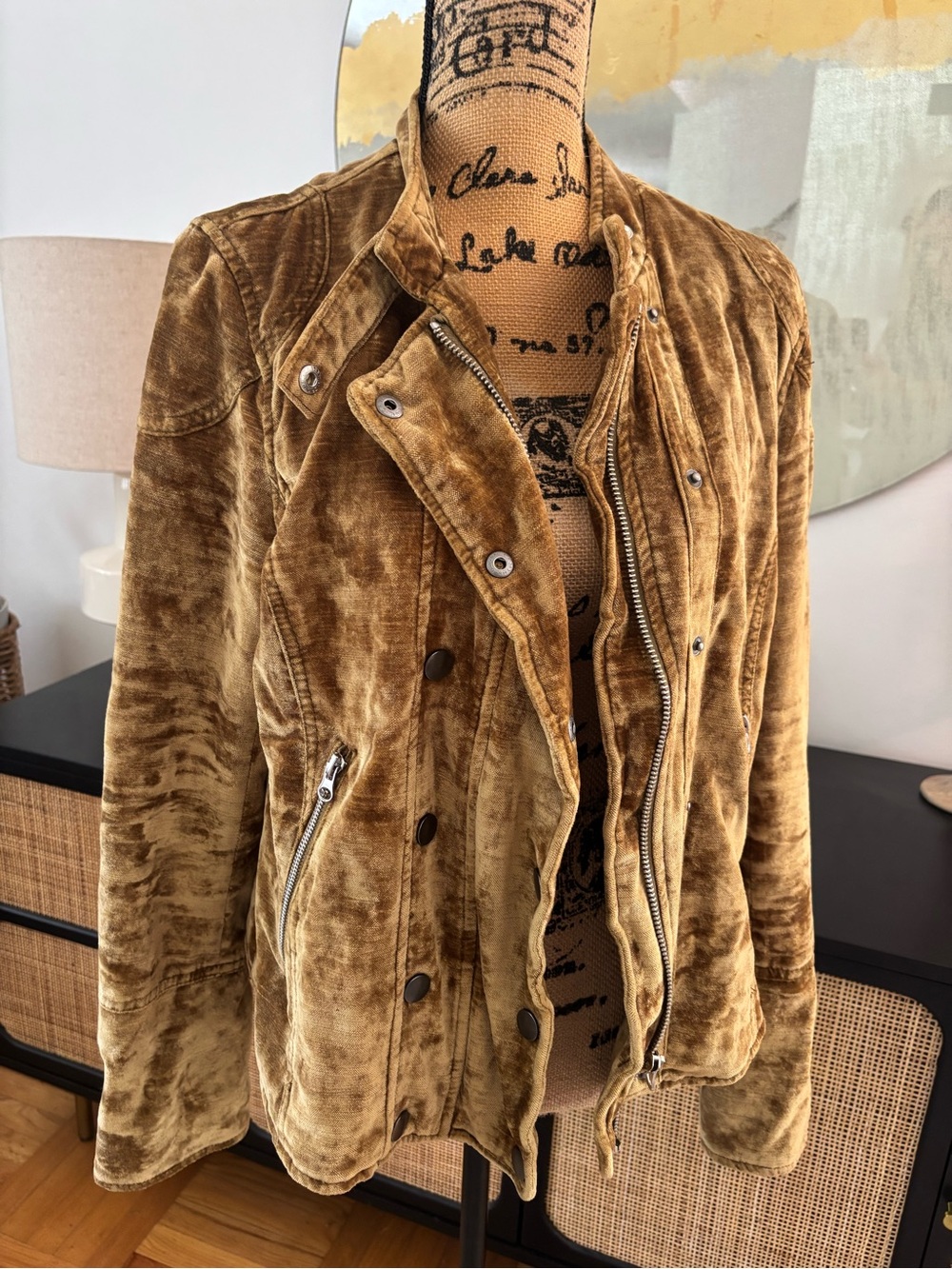 Free People Golden Brown Velvet Moto Bomber Jacket - Picture 2 of 9
